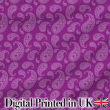 Intricate White Paisley Design on Bold Magenta Purple Background Seamless Digital Print Fabric by the Metre UK Sewing Quilting Textile