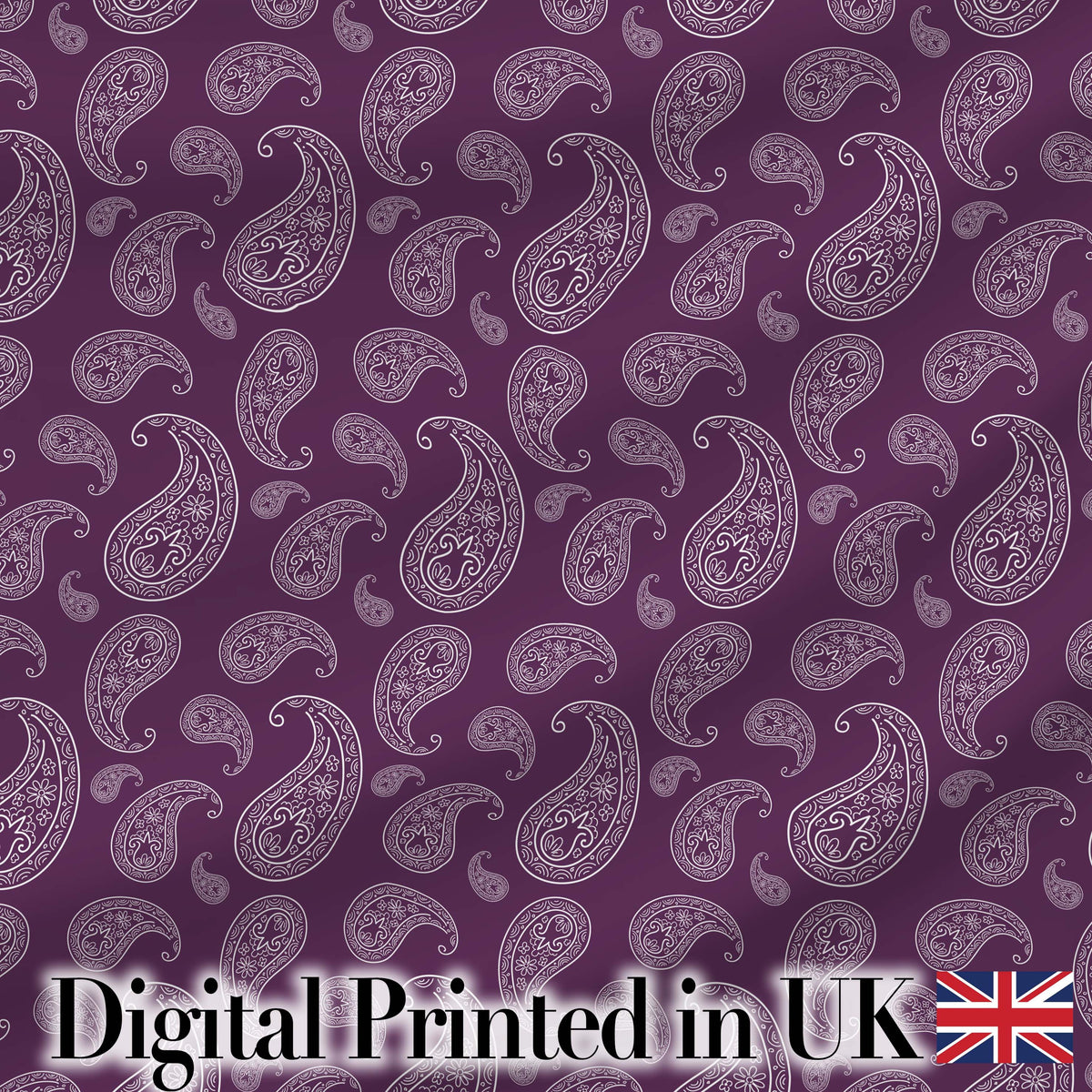 Vintage White Paisley Floral Pattern on Dark Burgundy Purple Seamless Digital Print Fabric by the Metre UK Sewing Quilting Textile