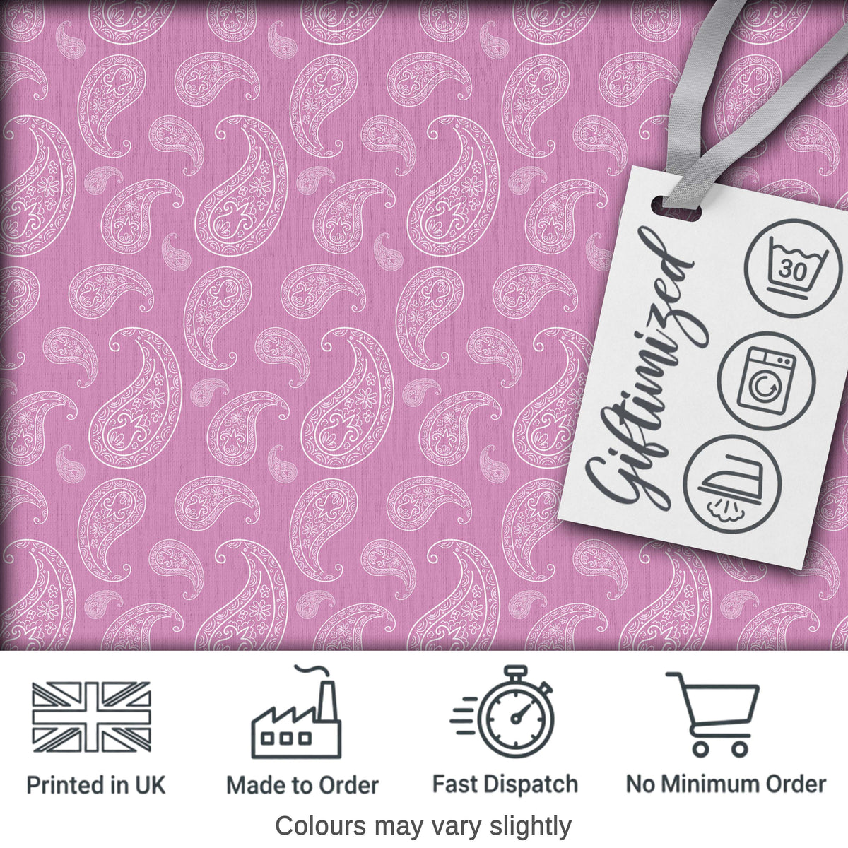 Stylish White Paisley Motif on Blush Pink Gradient Background Seamless Digital Print Fabric by the Metre UK Sewing Quilting Textile