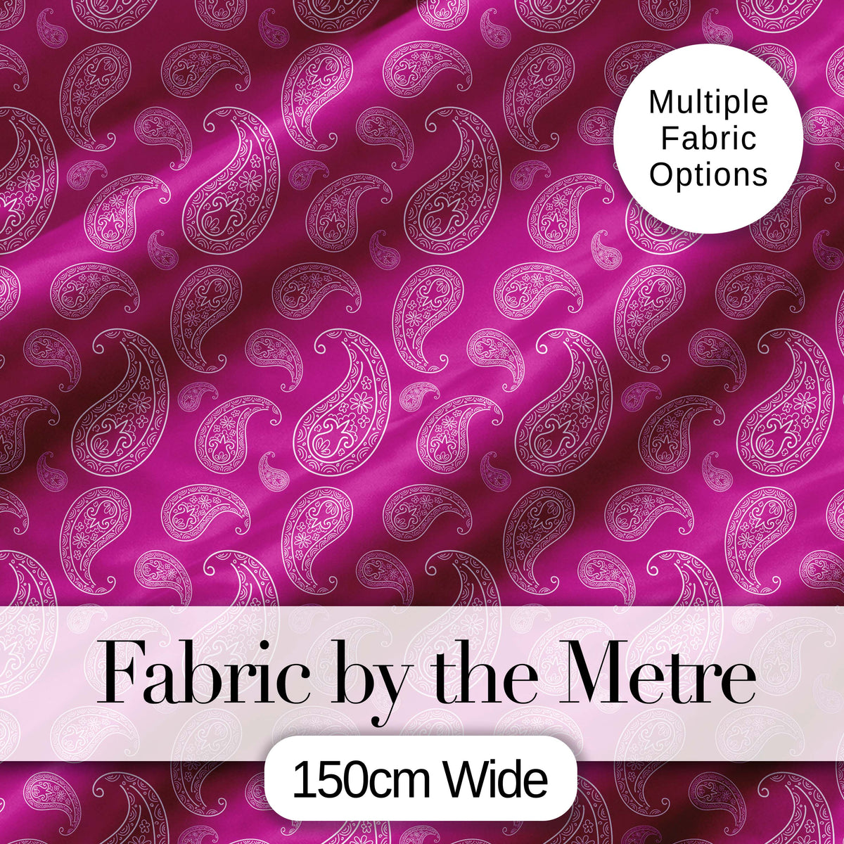 Classic White Paisley Design on Vibrant Fuchsia Pink Background Seamless Digital Print Fabric by the Metre UK Sewing Quilting Textile