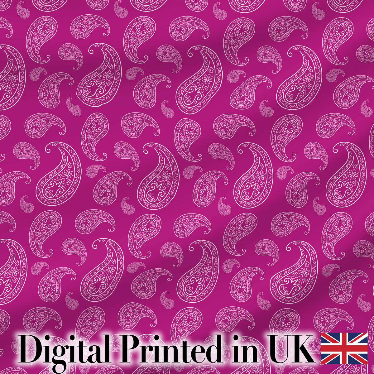 Classic White Paisley Design on Vibrant Fuchsia Pink Background Seamless Digital Print Fabric by the Metre UK Sewing Quilting Textile