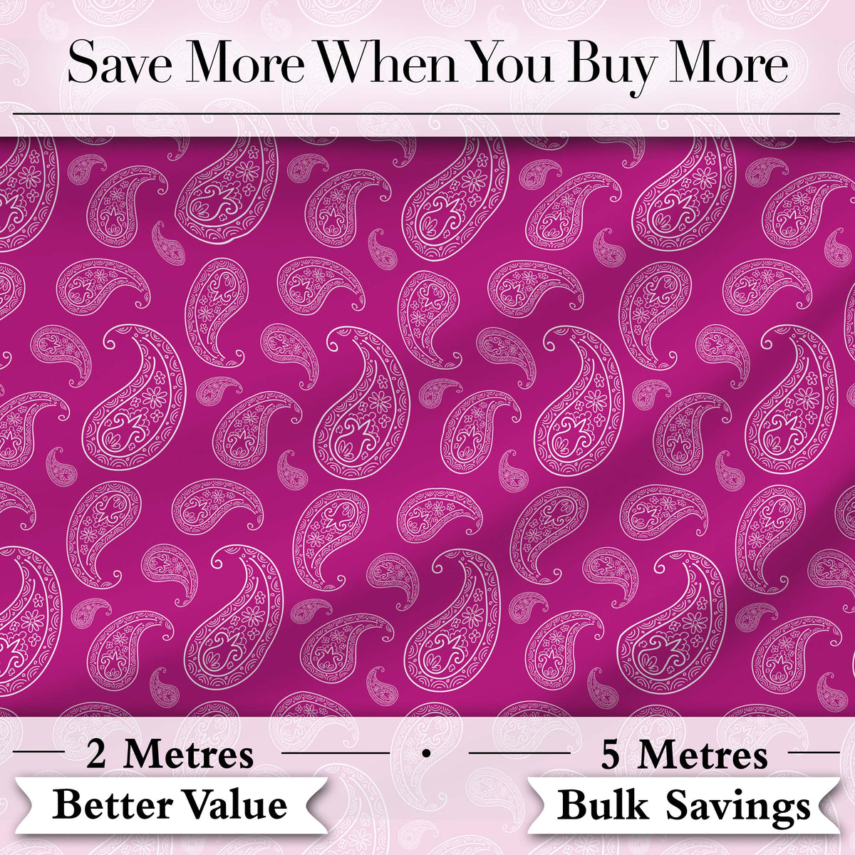 Classic White Paisley Design on Vibrant Fuchsia Pink Background Seamless Digital Print Fabric by the Metre UK Sewing Quilting Textile