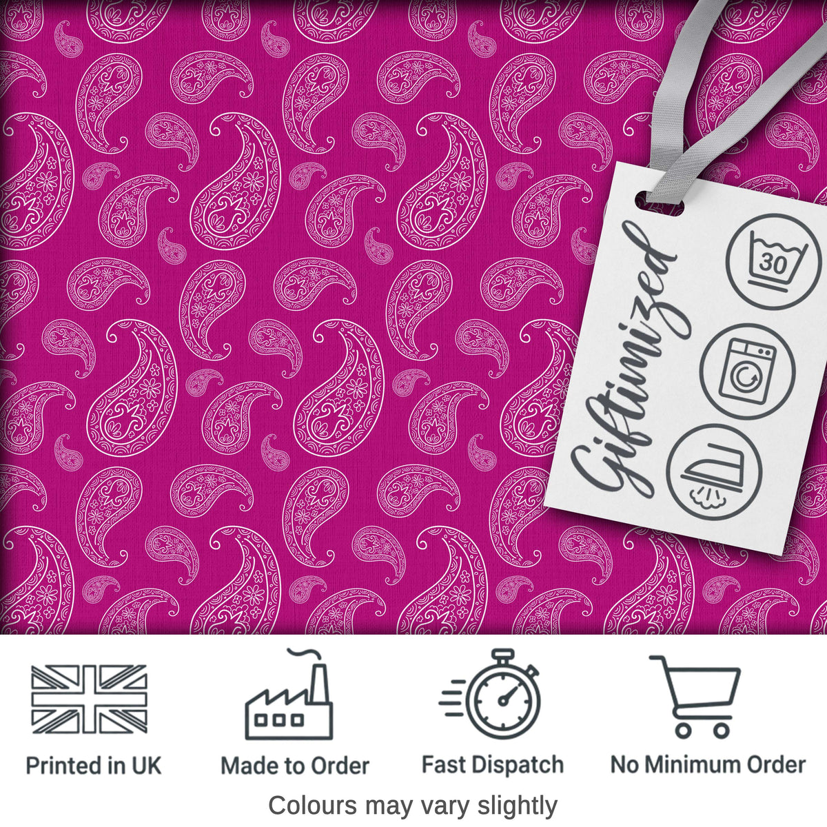 Classic White Paisley Design on Vibrant Fuchsia Pink Background Seamless Digital Print Fabric by the Metre UK Sewing Quilting Textile