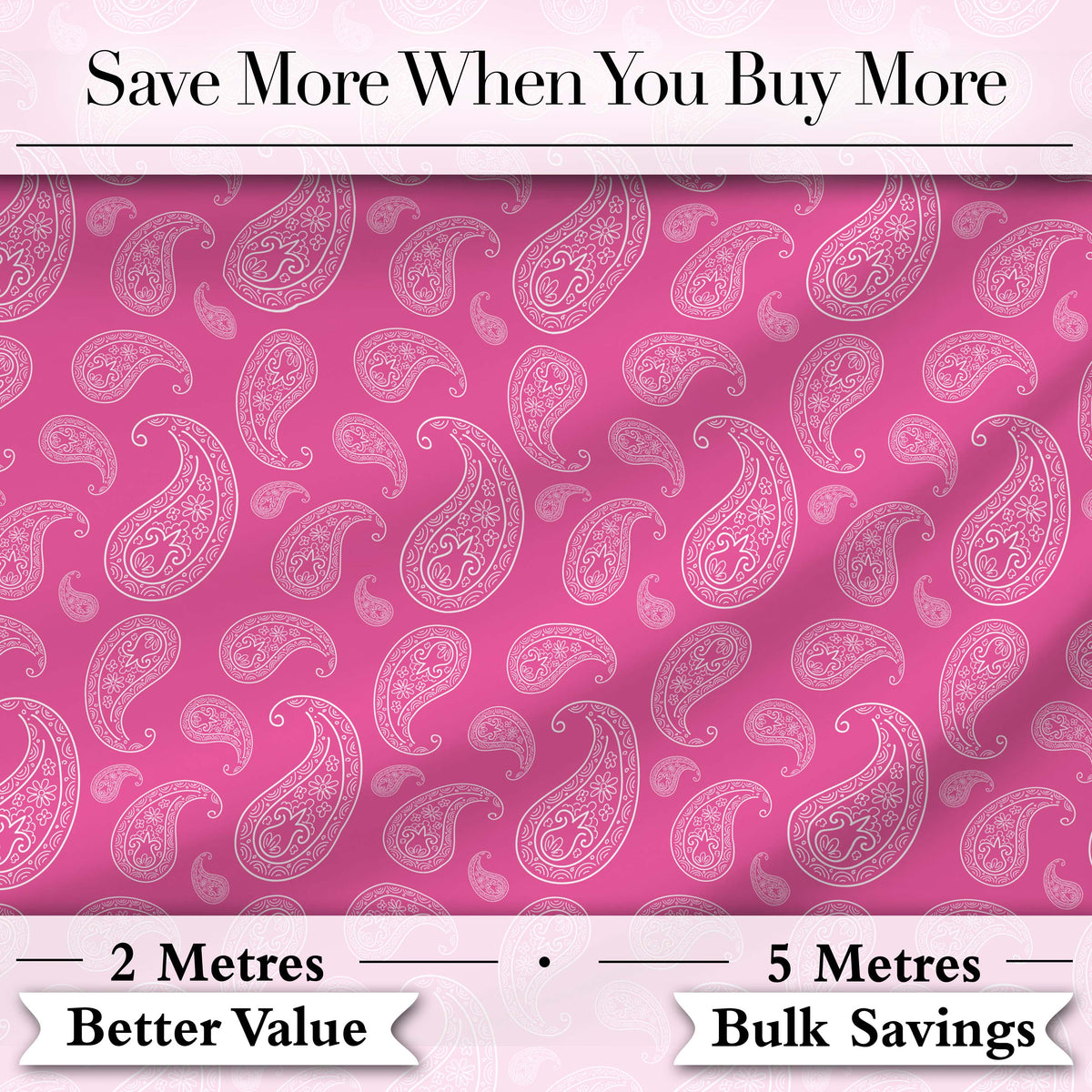 Elegant White Paisley Pattern on Bright Pink Gradient Seamless Digital Print Fabric by the Metre UK Sewing Quilting Textile