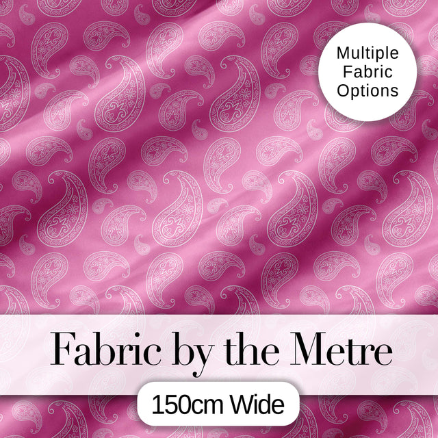 Soft White Paisley Floral Design on Blush Pink Background Seamless Digital Print Fabric by the Metre UK Sewing Quilting Textile