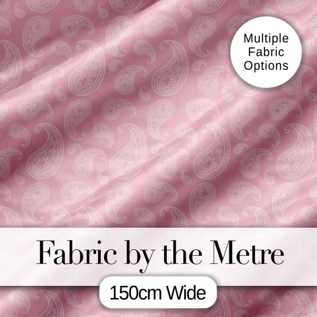 Ornate White Paisley Motif on Soft Peach Pink Background Seamless Digital Print Fabric by the Metre UK Sewing Quilting Textile