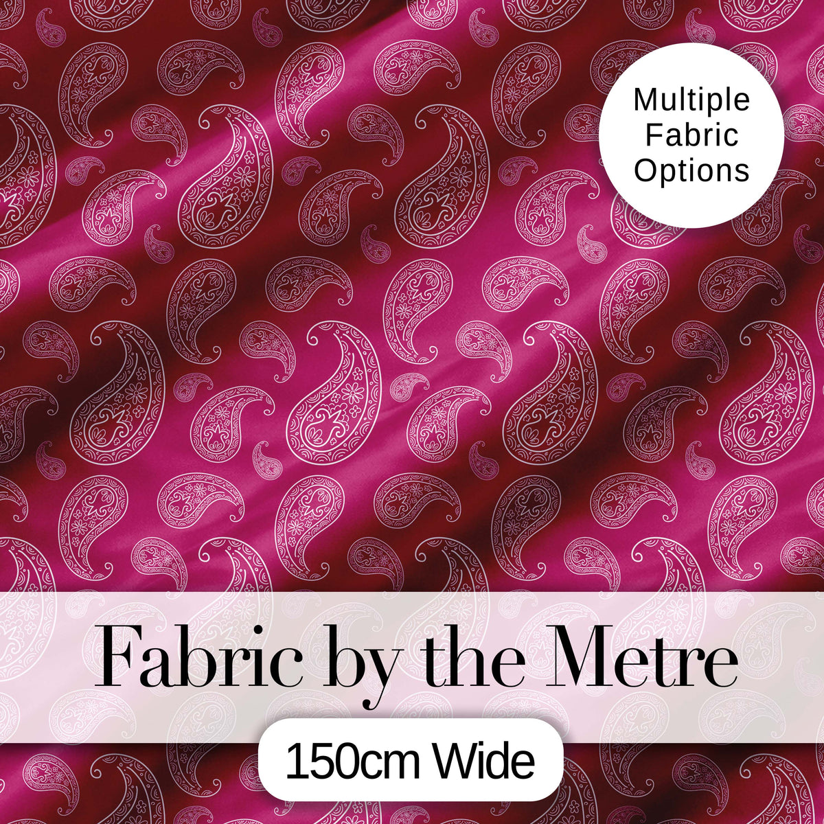 Elegant White Paisley Design on Deep Burgundy Red Background Seamless Digital Print Fabric by the Metre UK Sewing Quilting Textile