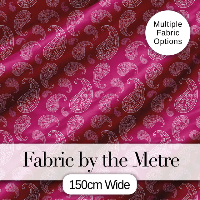 Elegant White Paisley Design on Deep Burgundy Red Background Seamless Digital Print Fabric by the Metre UK Sewing Quilting Textile