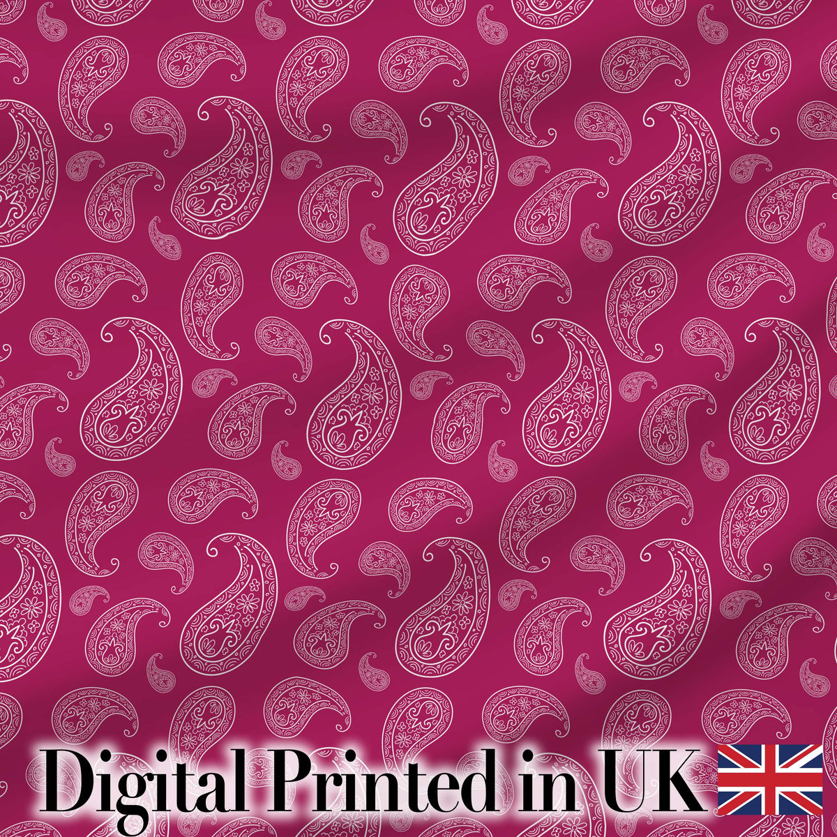 Elegant White Paisley Design on Deep Burgundy Red Background Seamless Digital Print Fabric by the Metre UK Sewing Quilting Textile