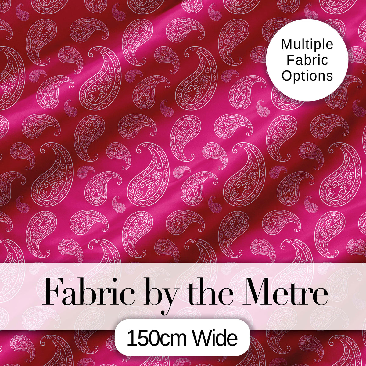 Stylish White Paisley Pattern on Rich Magenta Pink Gradient Seamless Digital Print Fabric by the Metre UK Sewing Quilting Textile