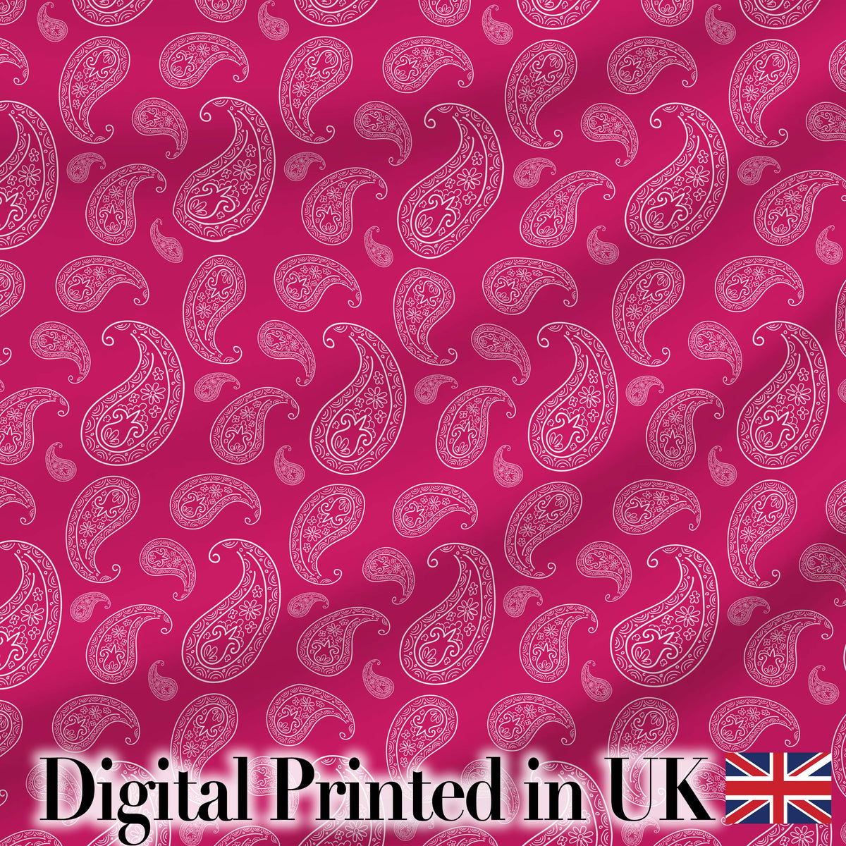 Stylish White Paisley Pattern on Rich Magenta Pink Gradient Seamless Digital Print Fabric by the Metre UK Sewing Quilting Textile
