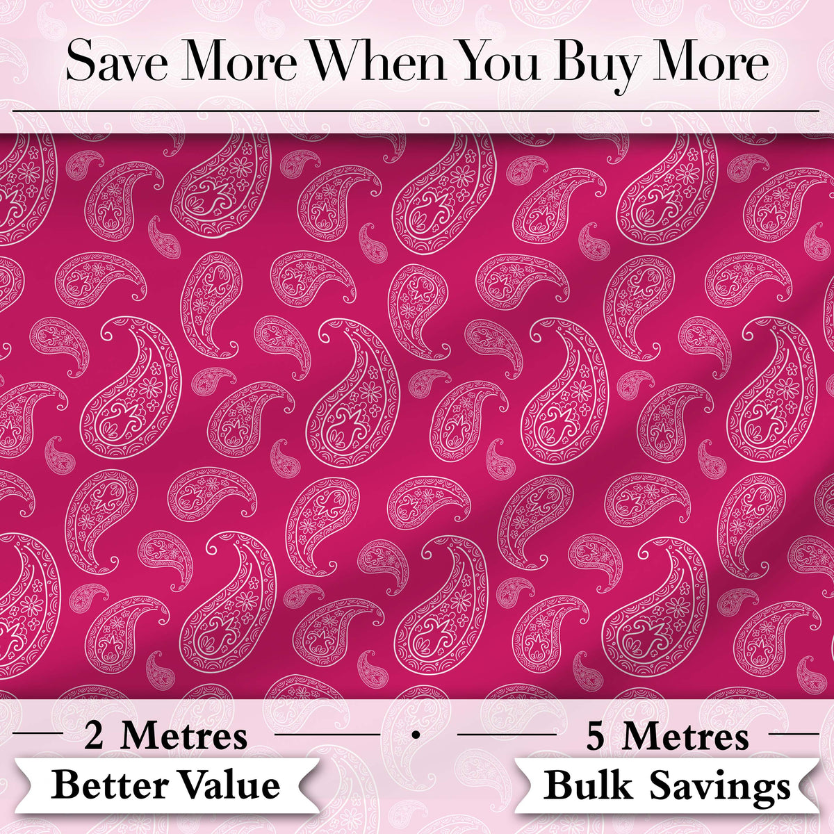 Stylish White Paisley Pattern on Rich Magenta Pink Gradient Seamless Digital Print Fabric by the Metre UK Sewing Quilting Textile