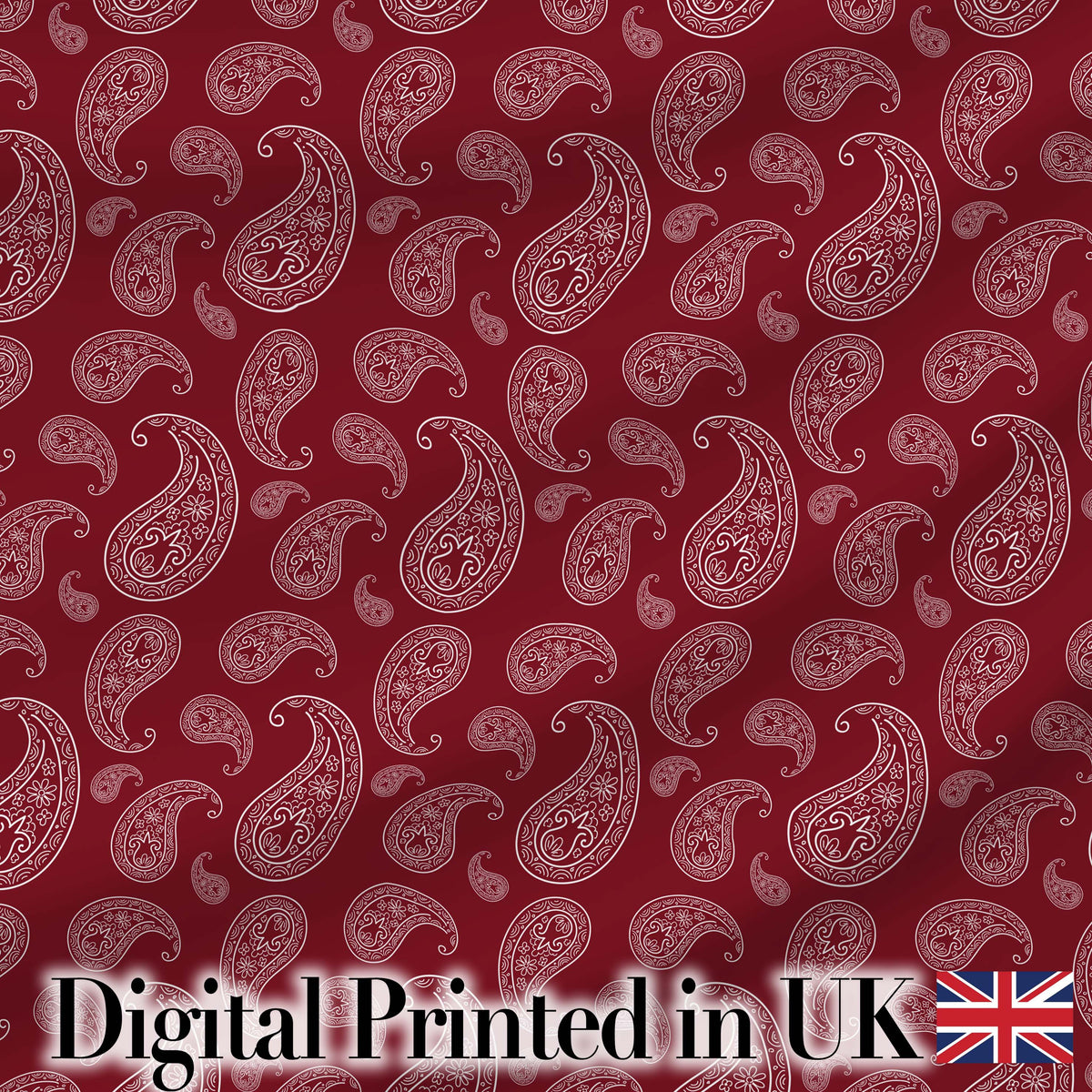 Elegant White Paisley Pattern Ruby Backgrounds Digital Print Fabric by the Metre UK Sewing Quilting Textile