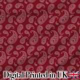 Elegant White Paisley Pattern Ruby Backgrounds Digital Print Fabric by the Metre UK Sewing Quilting Textile