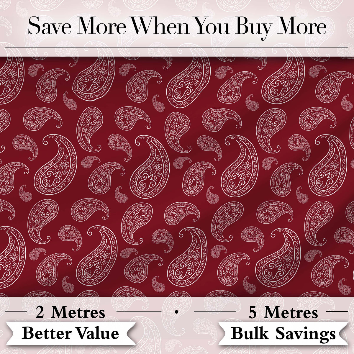 Elegant White Paisley Pattern Ruby Backgrounds Digital Print Fabric by the Metre UK Sewing Quilting Textile