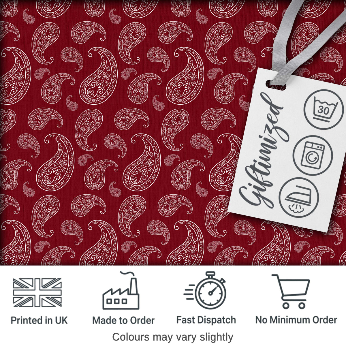 Elegant White Paisley Pattern Ruby Backgrounds Digital Print Fabric by the Metre UK Sewing Quilting Textile