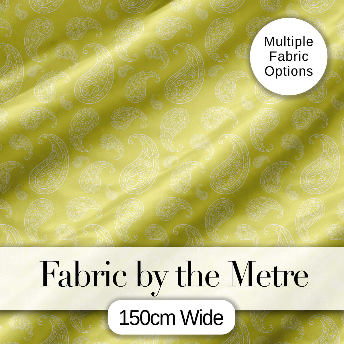 Elegant White Paisley Pattern Gold Backgrounds Digital Print Fabric by the Metre UK Sewing Quilting Textile