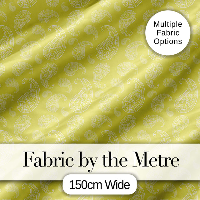 Elegant White Paisley Pattern Gold Backgrounds Digital Print Fabric by the Metre UK Sewing Quilting Textile