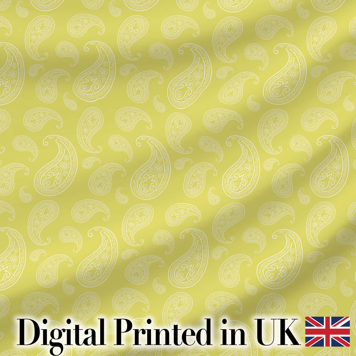 Elegant White Paisley Pattern Gold Backgrounds Digital Print Fabric by the Metre UK Sewing Quilting Textile