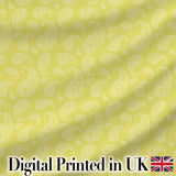 Elegant White Paisley Pattern Gold Backgrounds Digital Print Fabric by the Metre UK Sewing Quilting Textile