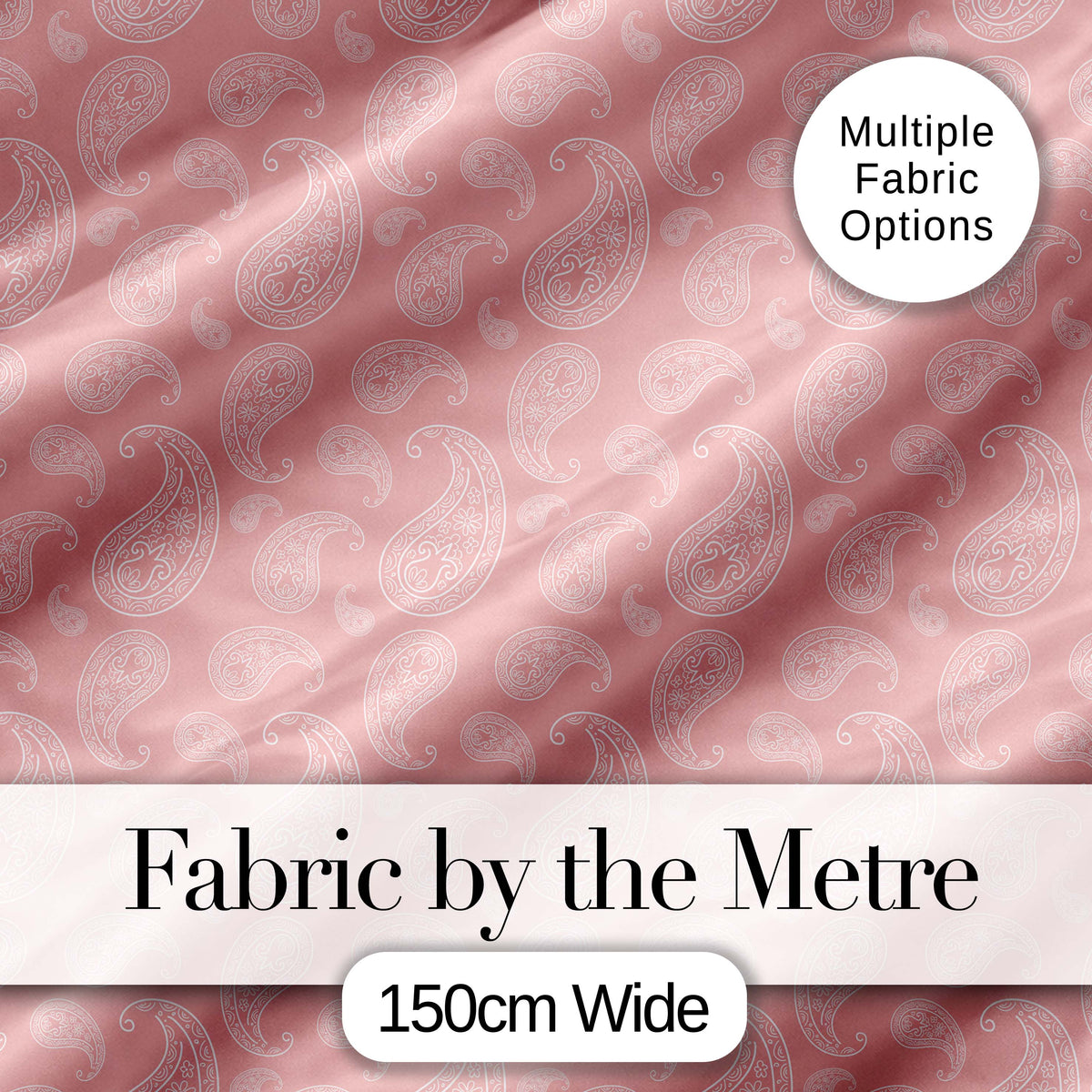 Elegant White Paisley Pattern Blush Pink Gradient Background Seamless Digital Print Fabric by the Metre UK Sewing Quilting Textile