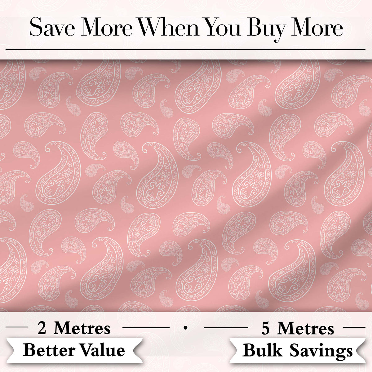 Elegant White Paisley Pattern Blush Pink Gradient Background Seamless Digital Print Fabric by the Metre UK Sewing Quilting Textile