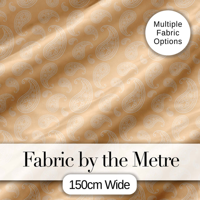 Elegant White Paisley Pattern Beige Gold Gradient Background Seamless Digital Print Fabric by the Metre UK Sewing Quilting Textile