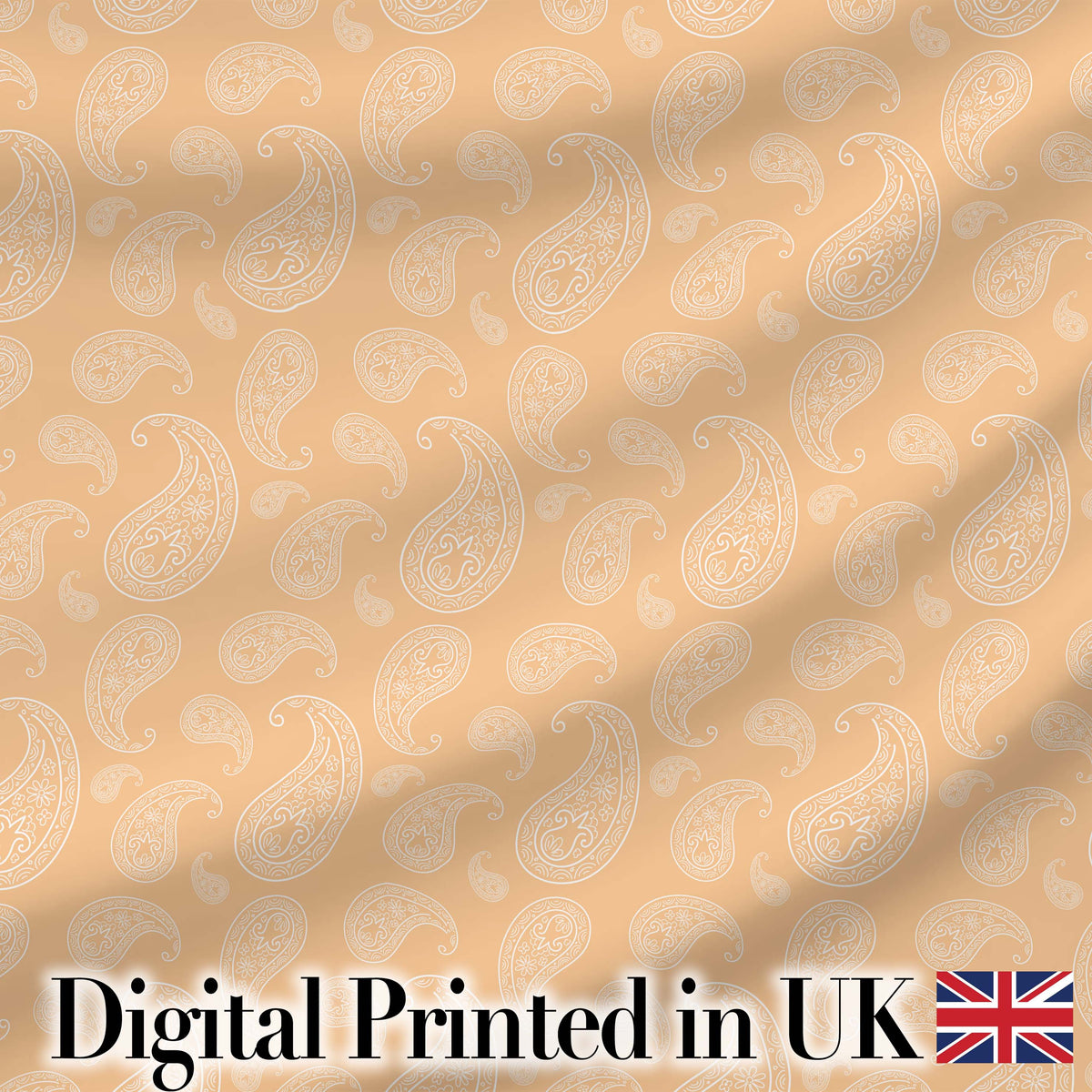 Elegant White Paisley Pattern Beige Gold Gradient Background Seamless Digital Print Fabric by the Metre UK Sewing Quilting Textile