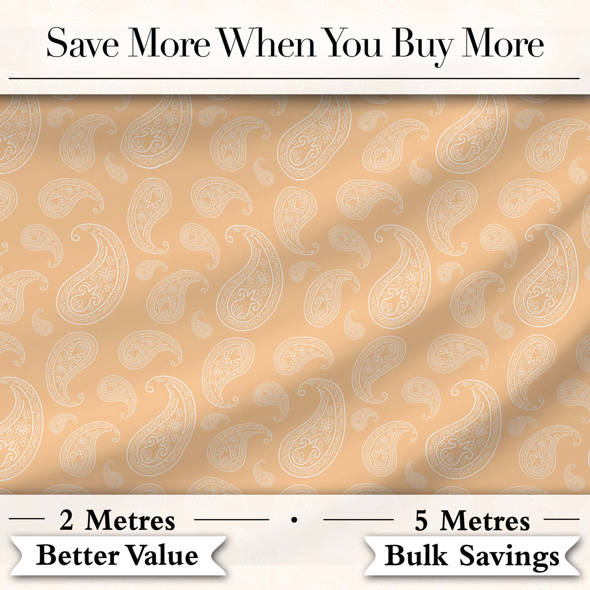 Elegant White Paisley Pattern Beige Gold Gradient Background Seamless Digital Print Fabric by the Metre UK Sewing Quilting Textile