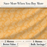 Elegant White Paisley Pattern Warm Gold Gradient Background Seamless Digital Print Fabric by the Metre UK Sewing Quilting Textile