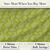 Elegant White Paisley Pattern Olive Green Gradient Background Seamless Digital Print Fabric by the Metre UK Sewing Quilting Textile