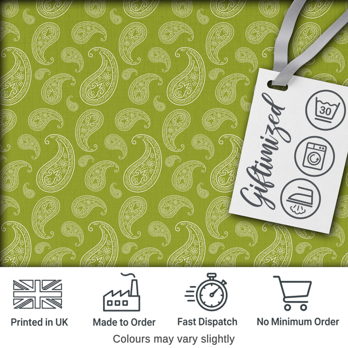 Elegant White Paisley Pattern Olive Green Gradient Background Seamless Digital Print Fabric by the Metre UK Sewing Quilting Textile