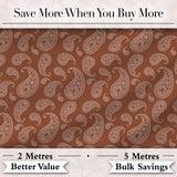 Elegant White Paisley Pattern Rich Coffee Brown Gradient Background Seamless Digital Print Fabric by the Metre UK Sewing Quilting Textile