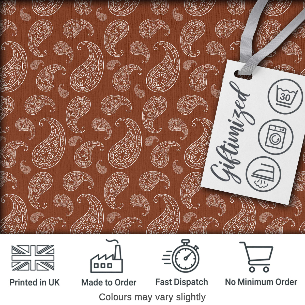 Elegant White Paisley Pattern Rich Coffee Brown Gradient Background Seamless Digital Print Fabric by the Metre UK Sewing Quilting Textile