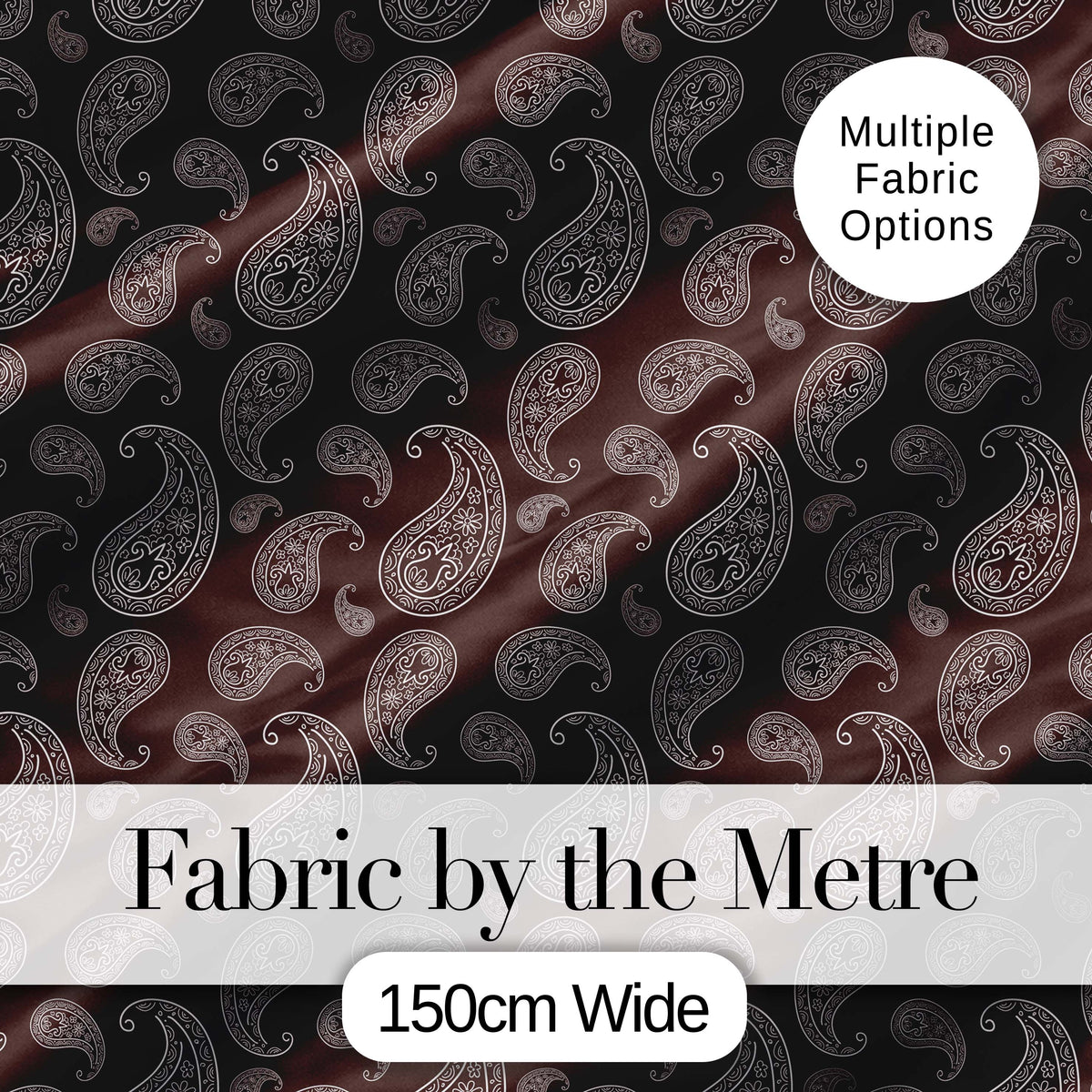 Elegant White Paisley Pattern Deep Chocolate Brown Gradient Background Seamless Digital Print Fabric by the Metre UK Sewing Quilting Textile