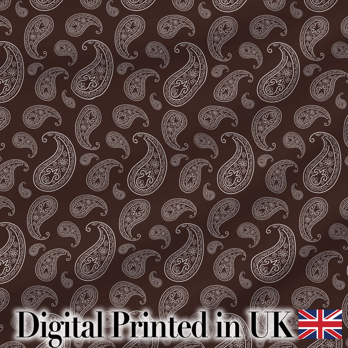 Elegant White Paisley Pattern Deep Chocolate Brown Gradient Background Seamless Digital Print Fabric by the Metre UK Sewing Quilting Textile