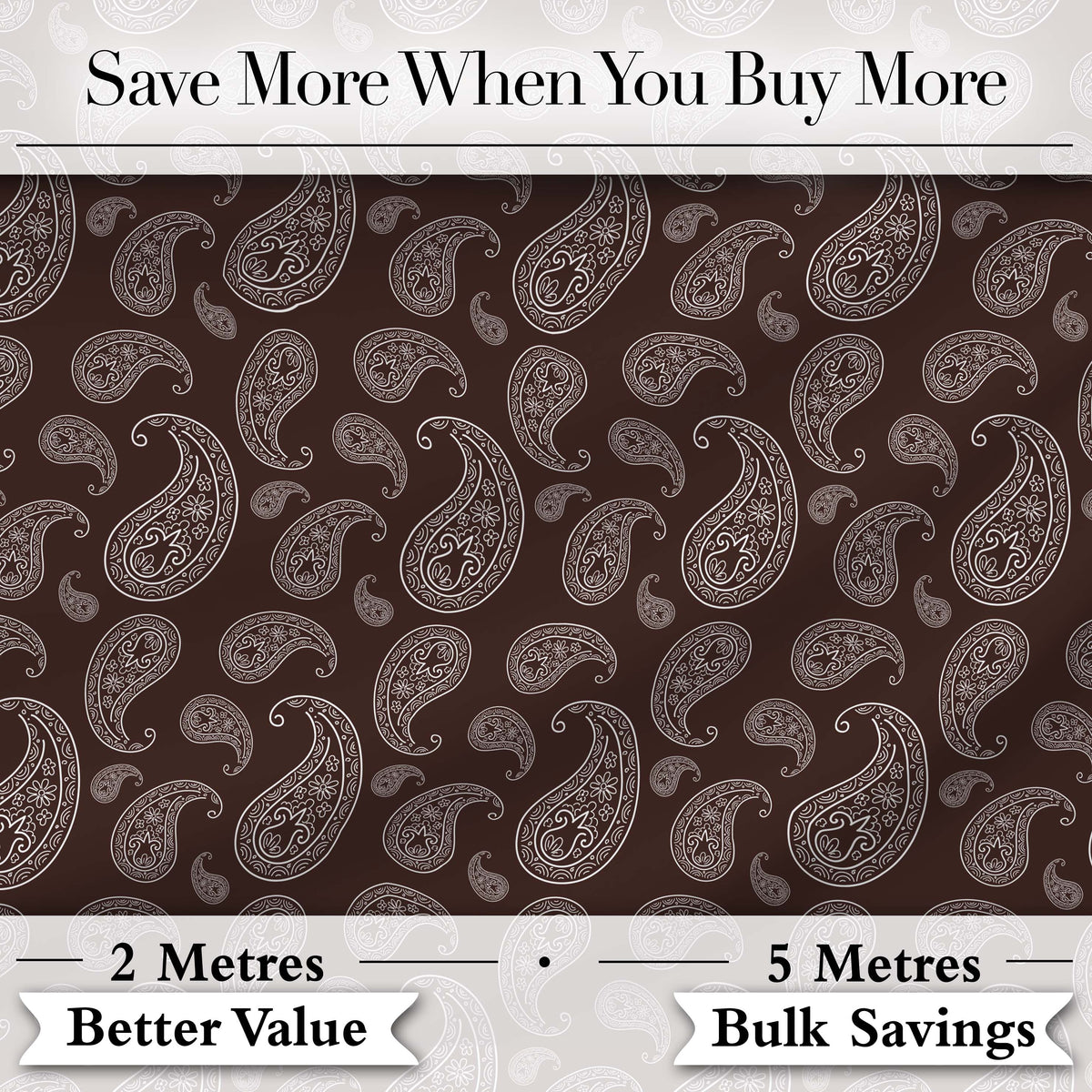 Elegant White Paisley Pattern Deep Chocolate Brown Gradient Background Seamless Digital Print Fabric by the Metre UK Sewing Quilting Textile