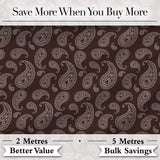 Elegant White Paisley Pattern Deep Chocolate Brown Gradient Background Seamless Digital Print Fabric by the Metre UK Sewing Quilting Textile