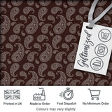 Elegant White Paisley Pattern Deep Chocolate Brown Gradient Background Seamless Digital Print Fabric by the Metre UK Sewing Quilting Textile