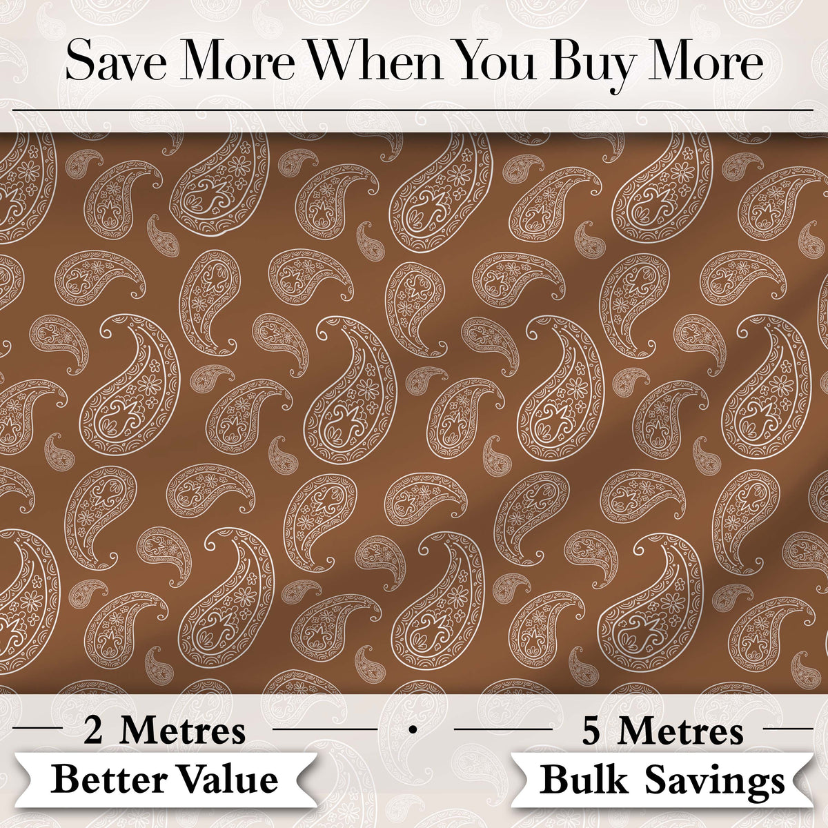 Elegant White Paisley Pattern Warm Caramel Brown Gradient Background Seamless Digital Print Fabric by the Metre UK Sewing Quilting Textile