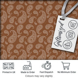 Elegant White Paisley Pattern Warm Caramel Brown Gradient Background Seamless Digital Print Fabric by the Metre UK Sewing Quilting Textile