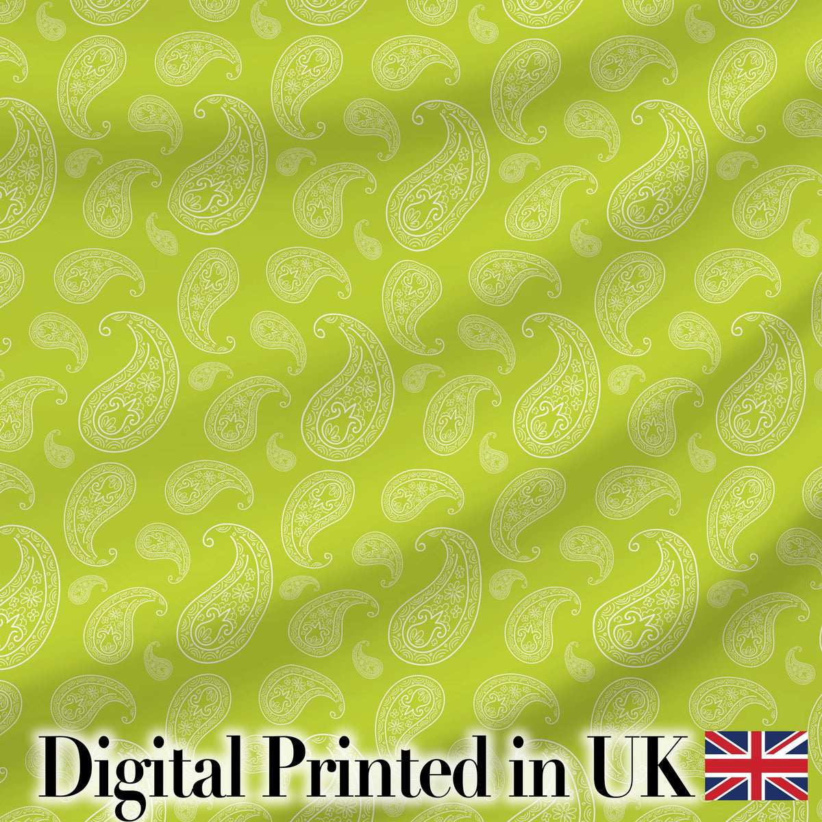 Elegant White Paisley Pattern Fresh Green Gradient Background Seamless Digital Print Fabric by the Metre UK Sewing Quilting Textile