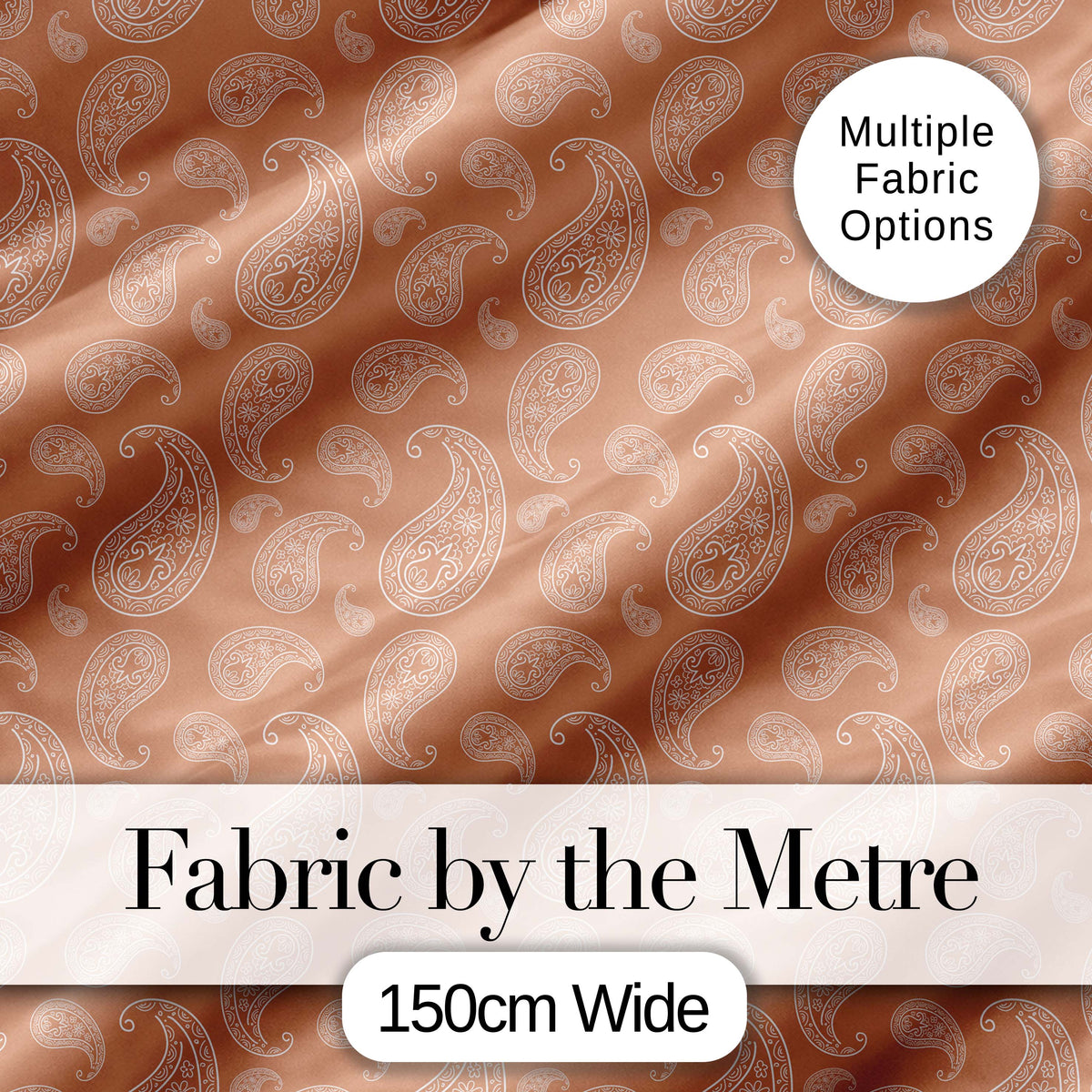 Elegant White Paisley Pattern Warm Beige Brown Gradient Background Seamless Digital Print Fabric by the Metre UK Sewing Quilting Textile