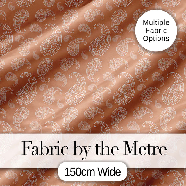 Elegant White Paisley Pattern Warm Beige Brown Gradient Background Seamless Digital Print Fabric by the Metre UK Sewing Quilting Textile