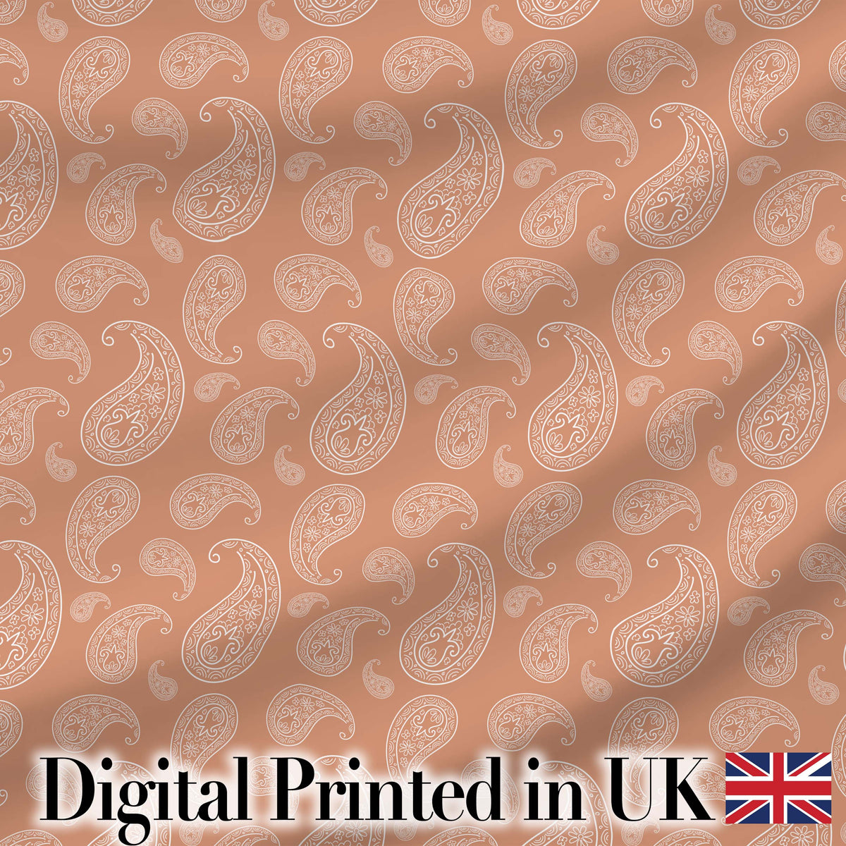 Elegant White Paisley Pattern Warm Beige Brown Gradient Background Seamless Digital Print Fabric by the Metre UK Sewing Quilting Textile