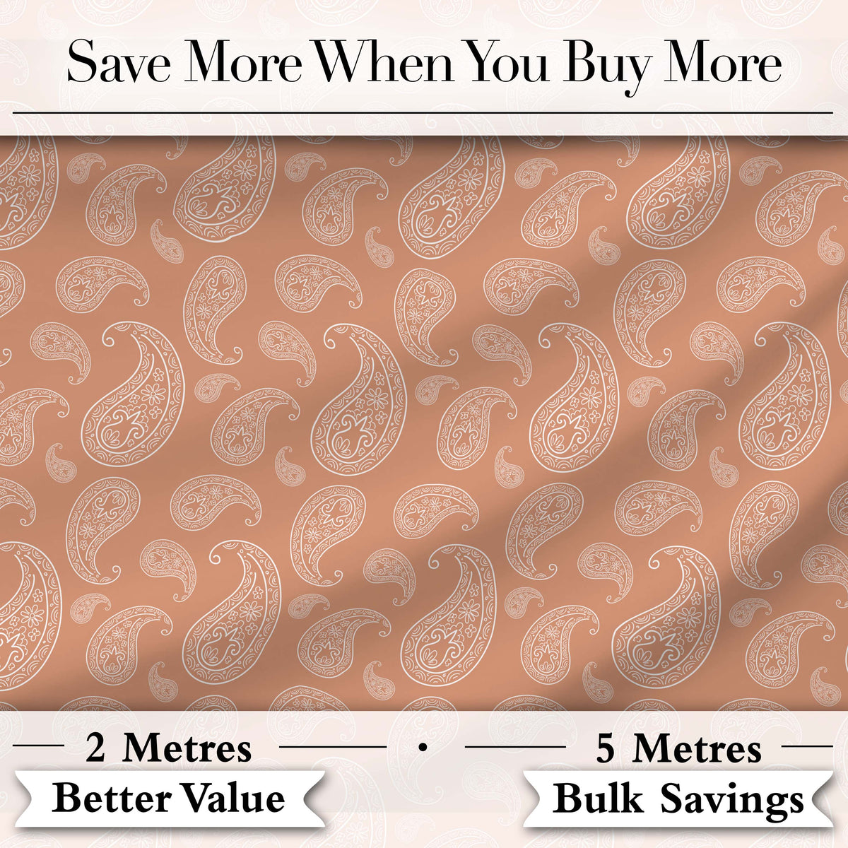 Elegant White Paisley Pattern Warm Beige Brown Gradient Background Seamless Digital Print Fabric by the Metre UK Sewing Quilting Textile