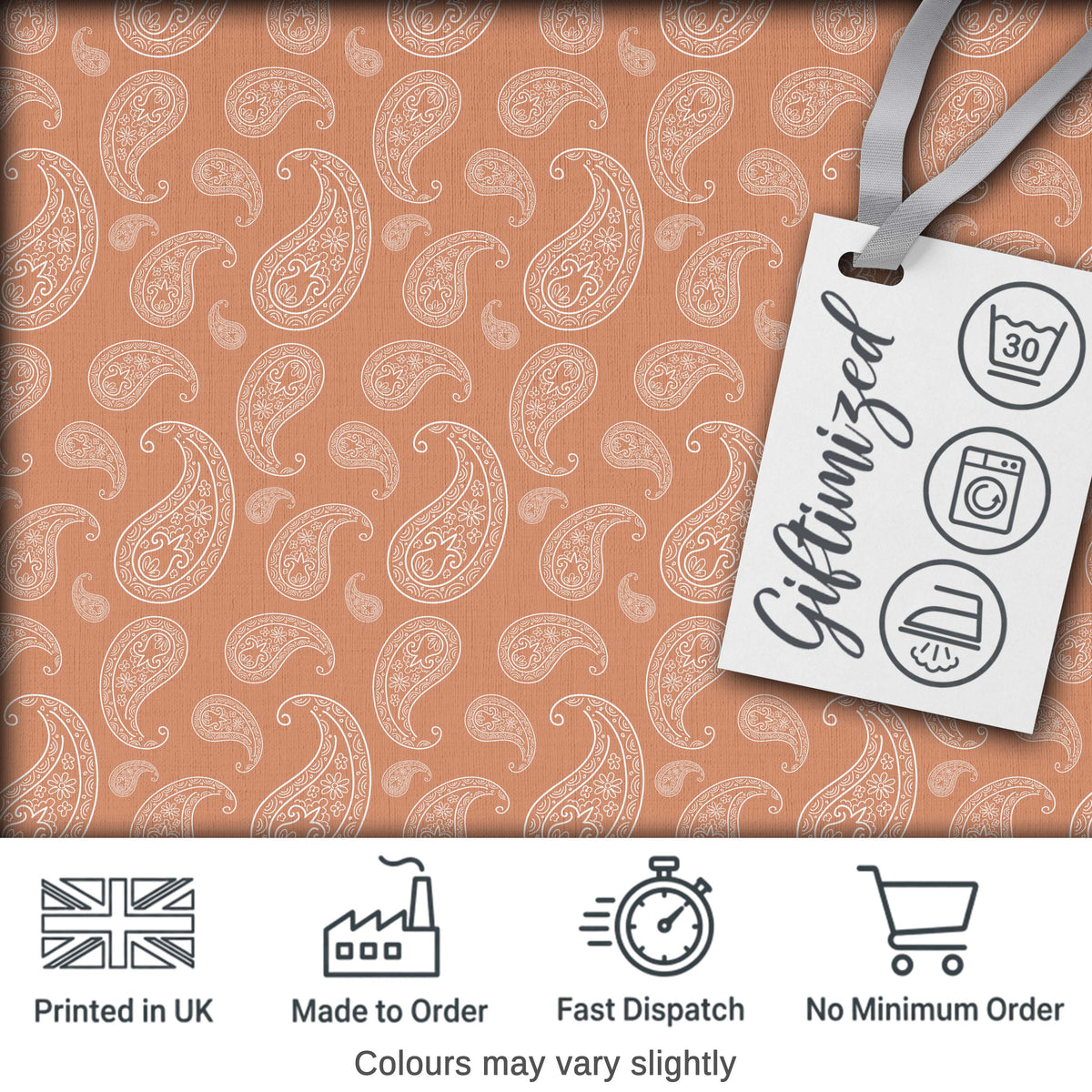 Elegant White Paisley Pattern Warm Beige Brown Gradient Background Seamless Digital Print Fabric by the Metre UK Sewing Quilting Textile