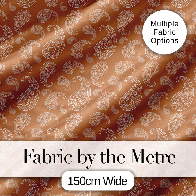 Elegant White Paisley Pattern Golden Tan Gradient Background Seamless Digital Print Fabric by the Metre UK Sewing Quilting Textile