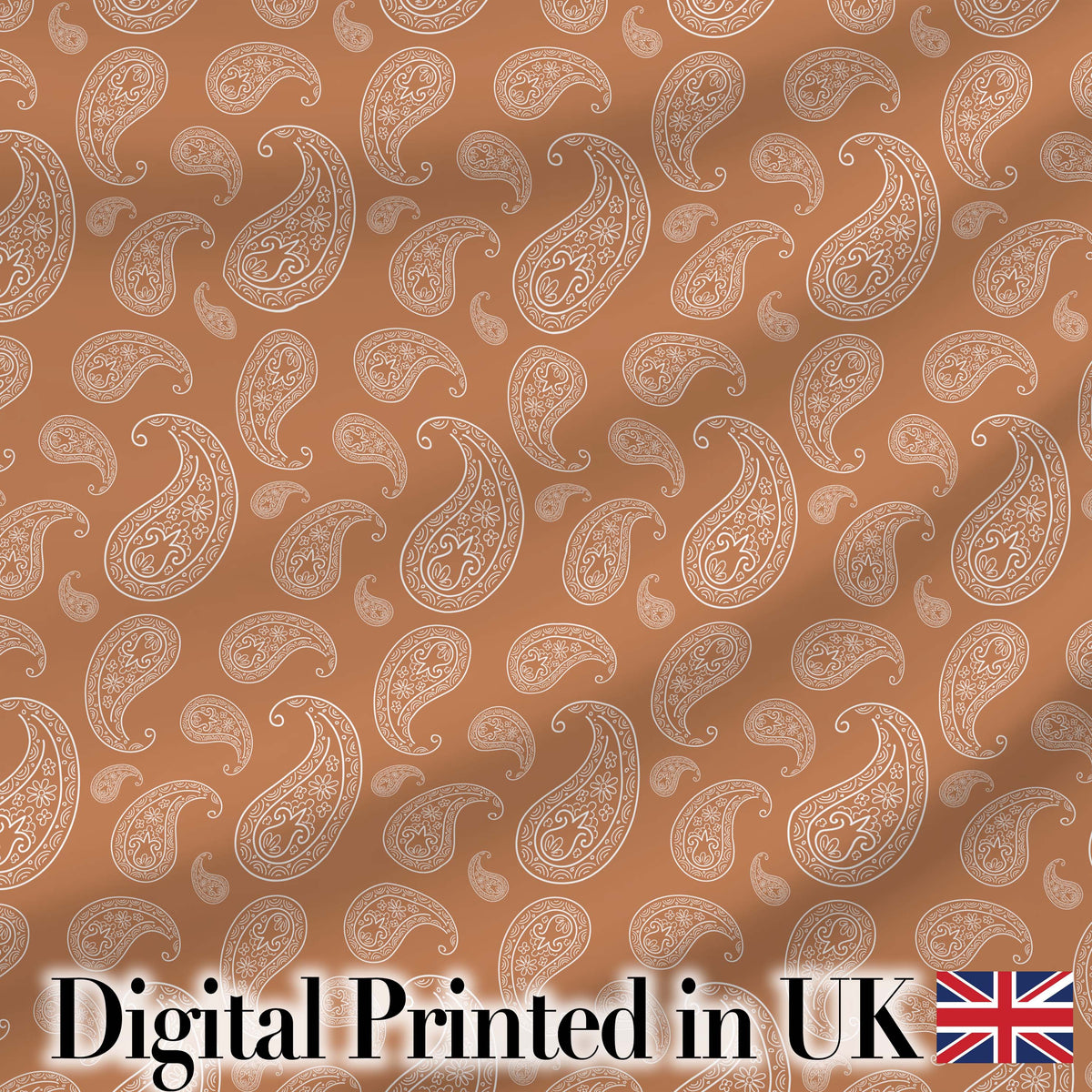 Elegant White Paisley Pattern Golden Tan Gradient Background Seamless Digital Print Fabric by the Metre UK Sewing Quilting Textile