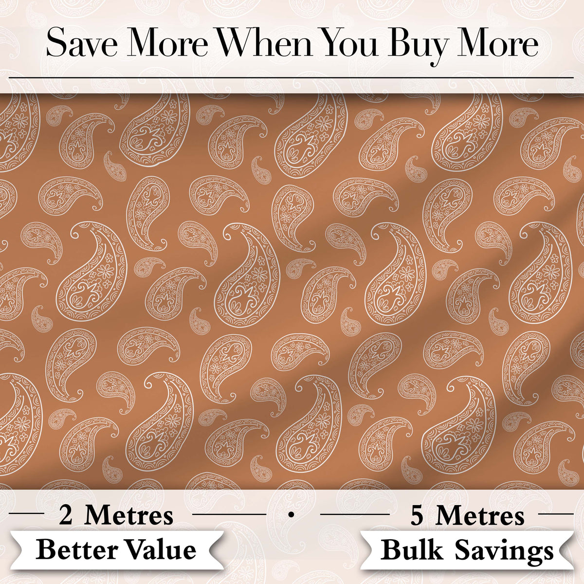 Elegant White Paisley Pattern Golden Tan Gradient Background Seamless Digital Print Fabric by the Metre UK Sewing Quilting Textile